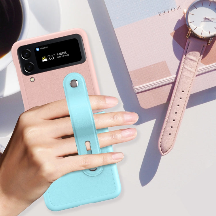 Custodia per telefono pieghevole con cinturino in pelle a contrasto, For Samsung Galaxy Z Flip4