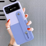 Custodia per telefono pieghevole con cinturino in pelle a contrasto, For Samsung Galaxy Z Flip4