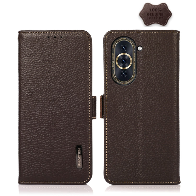 KHAZNEH Custodia per telefono RFID in vera pelle Litchi magnetica laterale, For Huawei Nova 10, For Huawei Nova 10 Pro