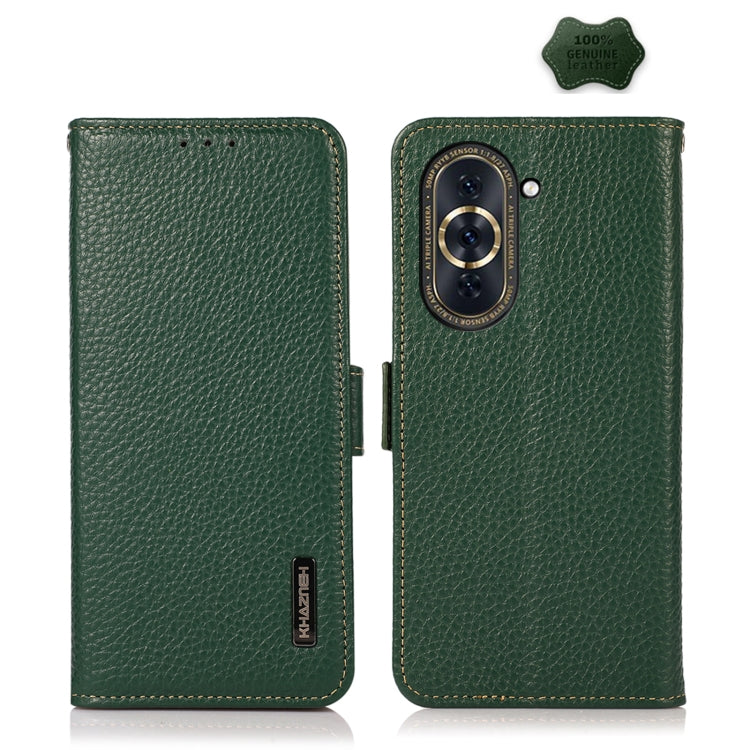 KHAZNEH Custodia per telefono RFID in vera pelle Litchi magnetica laterale, For Huawei Nova 10, For Huawei Nova 10 Pro
