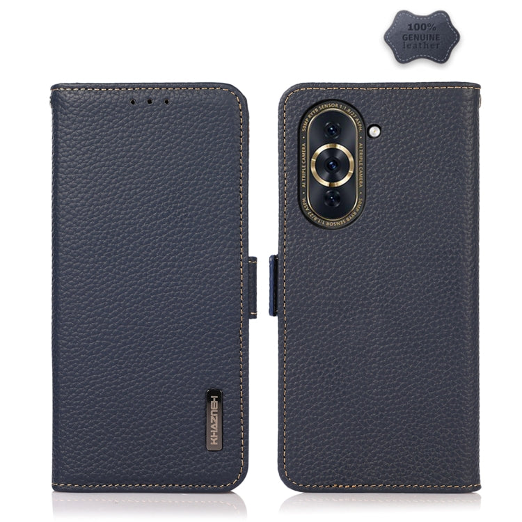 KHAZNEH Custodia per telefono RFID in vera pelle Litchi magnetica laterale, For Huawei Nova 10, For Huawei Nova 10 Pro