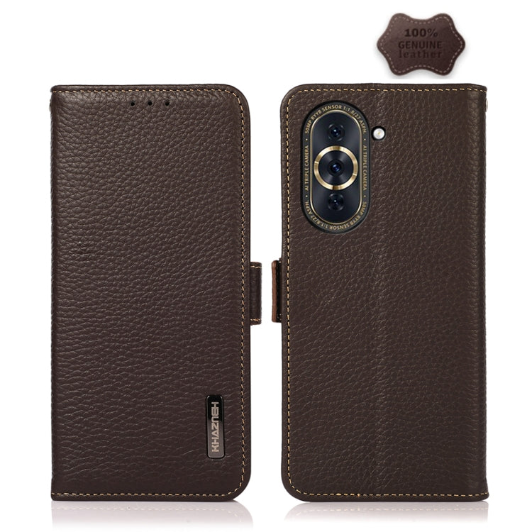 KHAZNEH Custodia per telefono RFID in vera pelle Litchi magnetica laterale, For Huawei Nova 10, For Huawei Nova 10 Pro