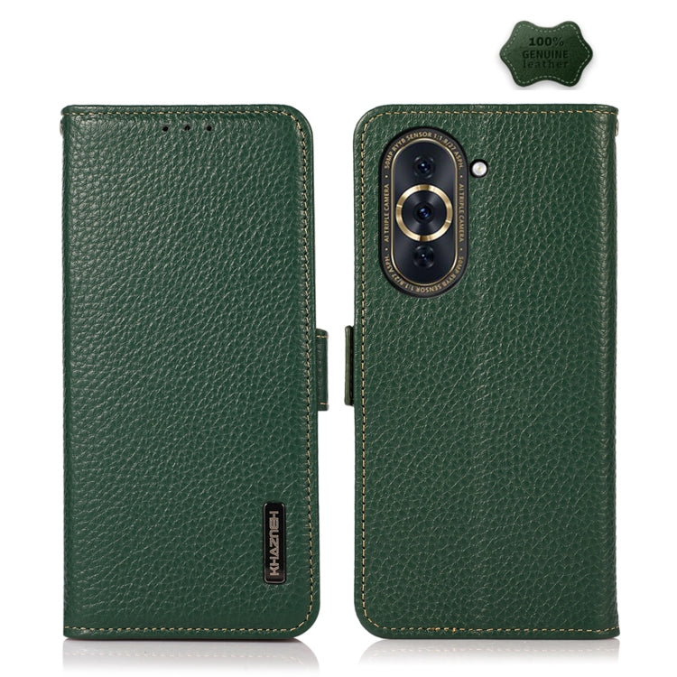 KHAZNEH Custodia per telefono RFID in vera pelle Litchi magnetica laterale, For Huawei Nova 10, For Huawei Nova 10 Pro