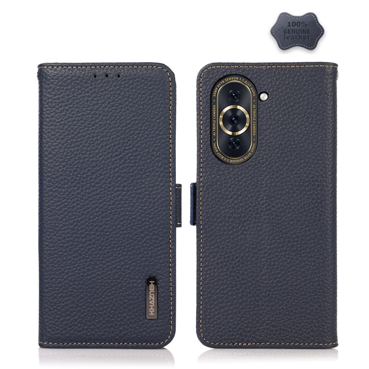 KHAZNEH Custodia per telefono RFID in vera pelle Litchi magnetica laterale, For Huawei Nova 10, For Huawei Nova 10 Pro