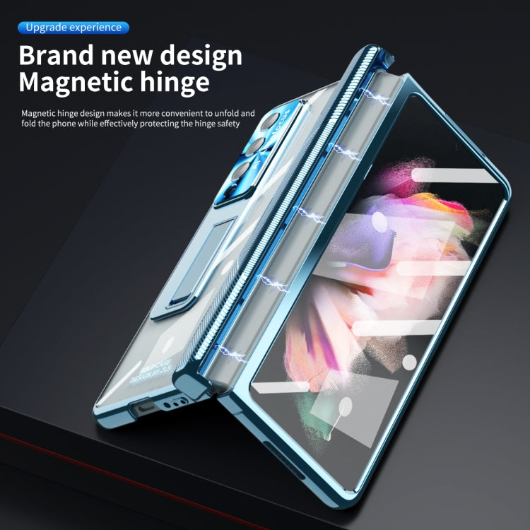 Custodia per telefono placcata con cerniere magnetiche con supporto, For Samsung Galaxy Z Fold3 5G