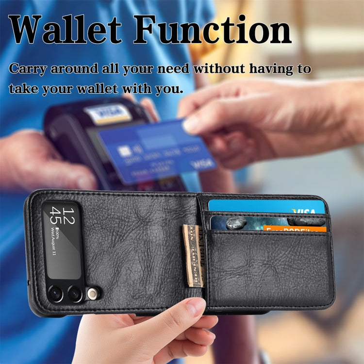 Custodia per telefono in pelle con slot per schede a vibrazione verticale, For Samsung Galaxy Z Flip4 5G