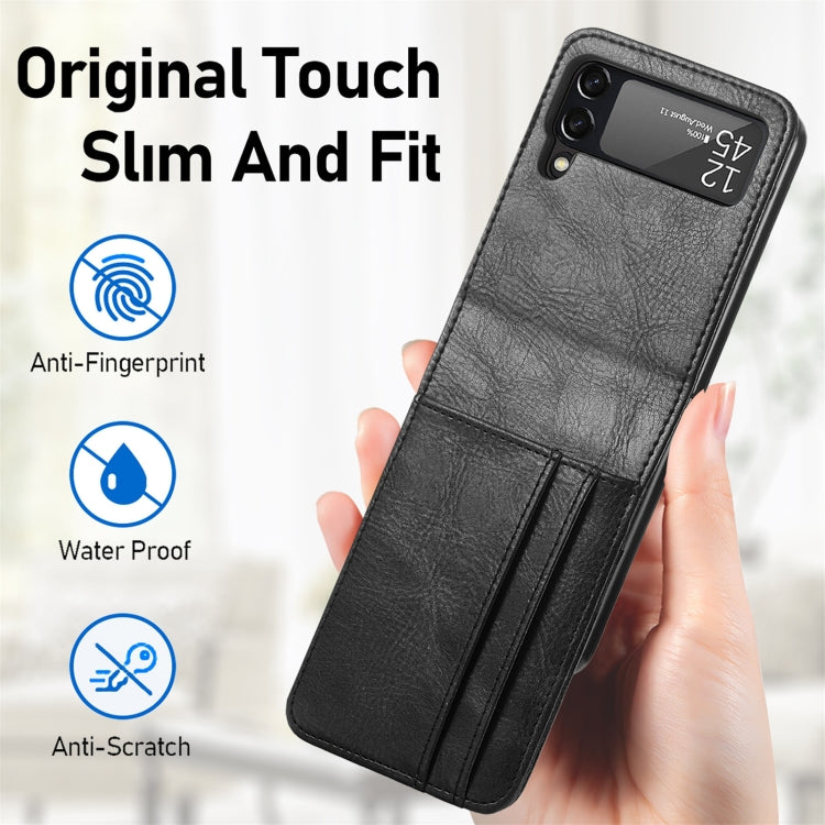 Custodia per telefono in pelle con slot per schede a vibrazione verticale, For Samsung Galaxy Z Flip4 5G