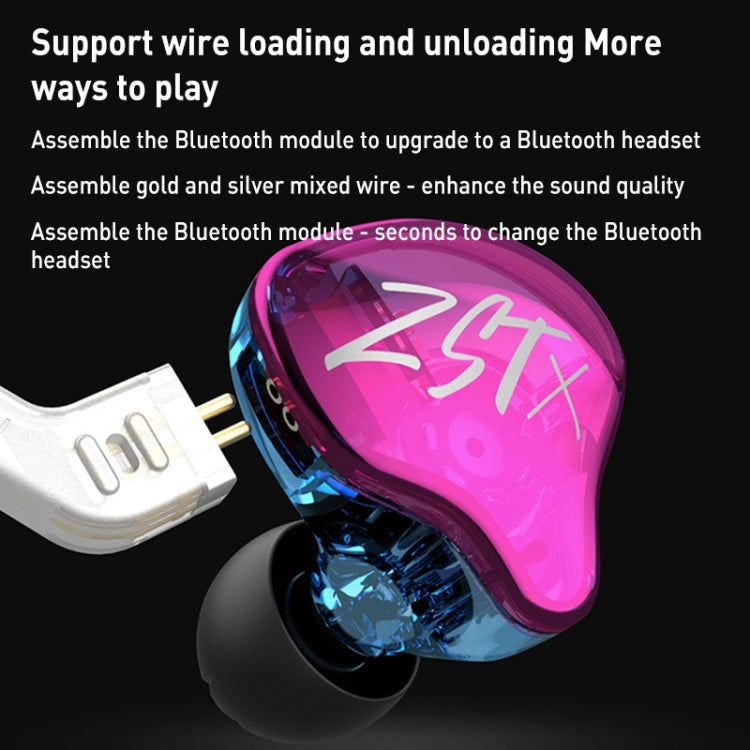 KZ-ZST X Ring Iron Hybrid Driver In-Ear Noise Cancelling Auricolare, With Microphone, Without Microphone