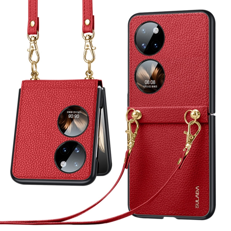 Custodia per telefono SULADA in pelle con texture Litchi + TPU con cinturino, For Samsung Galaxy Z Flip3 5G, For Huawei P50 Pocket