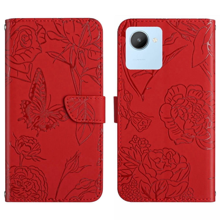 HT03 Cassa del telefono di cuoio di vibrazione impressa farfalla di sensibilità della pelle, For OPPO Realme C30, For OPPO Reno7 A, For Samsung Galaxy M13