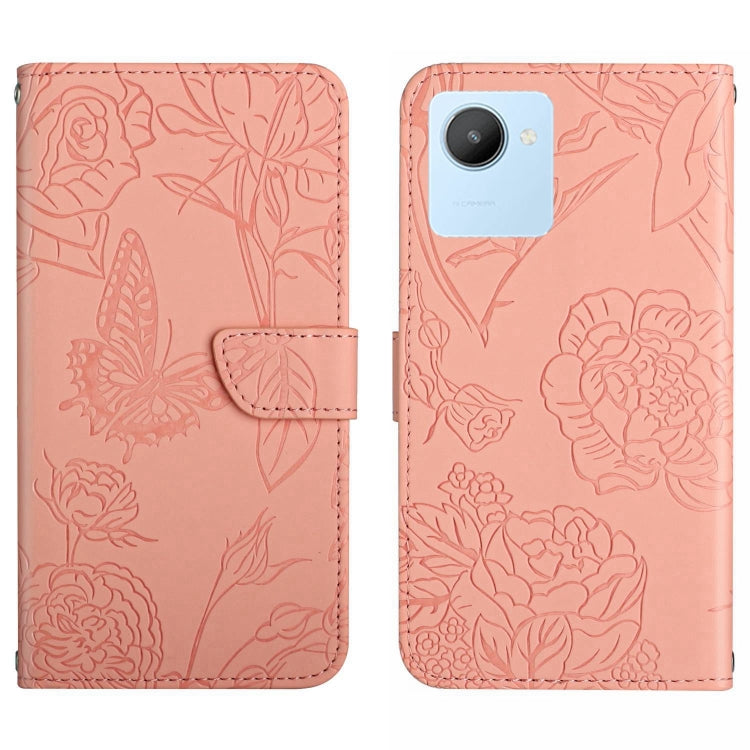 HT03 Cassa del telefono di cuoio di vibrazione impressa farfalla di sensibilità della pelle, For OPPO Realme C30, For OPPO Reno7 A, For Samsung Galaxy M13