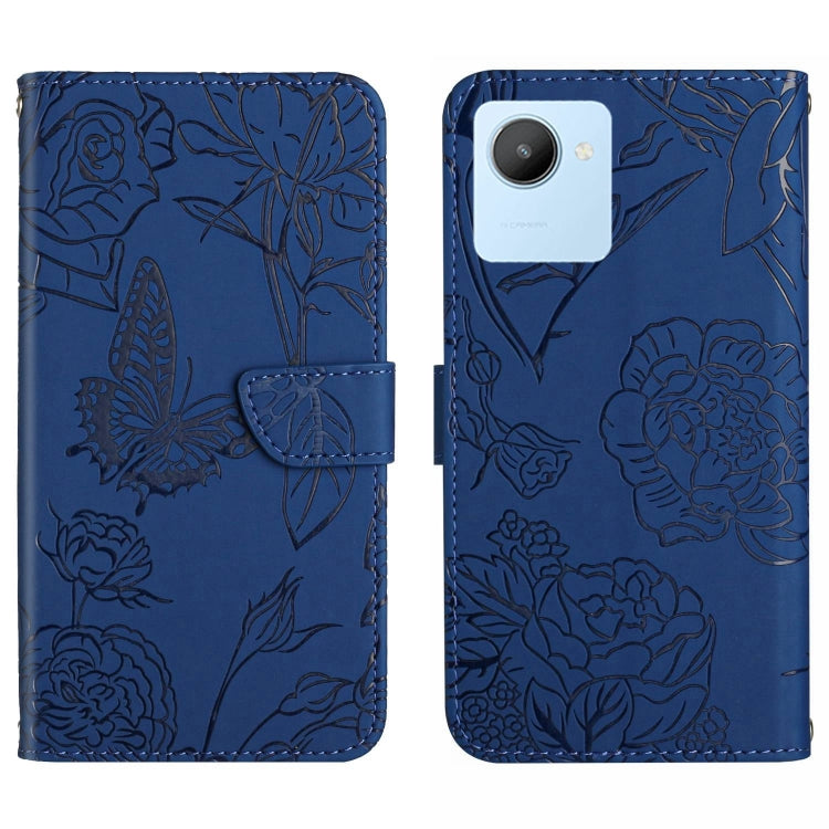 HT03 Cassa del telefono di cuoio di vibrazione impressa farfalla di sensibilità della pelle, For OPPO Realme C30, For OPPO Reno7 A, For Samsung Galaxy M13