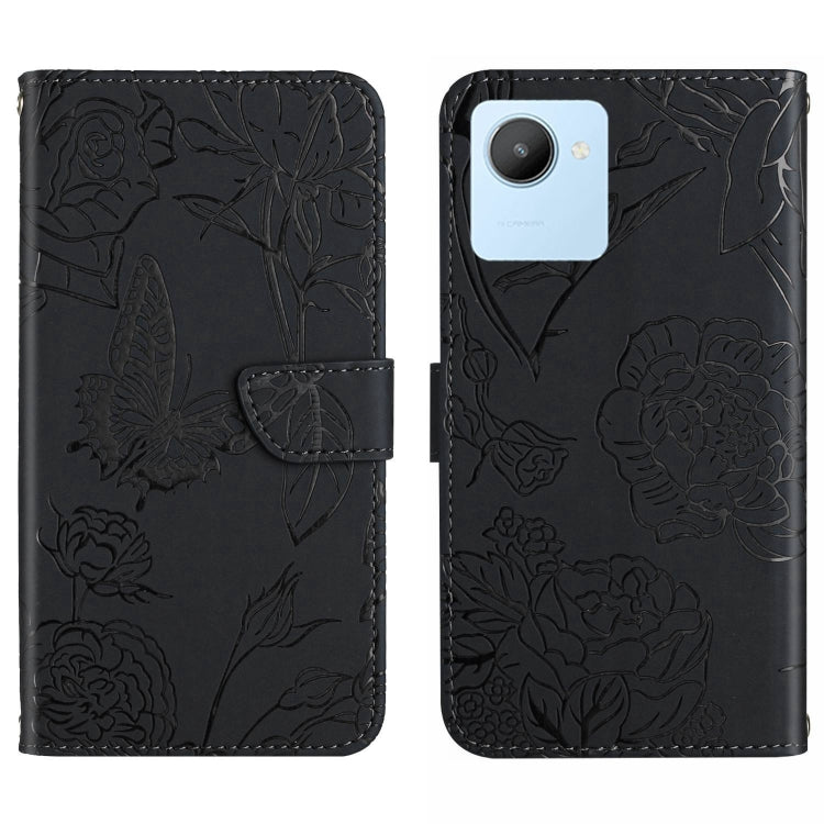 HT03 Cassa del telefono di cuoio di vibrazione impressa farfalla di sensibilità della pelle, For OPPO Realme C30, For OPPO Reno7 A, For Samsung Galaxy M13
