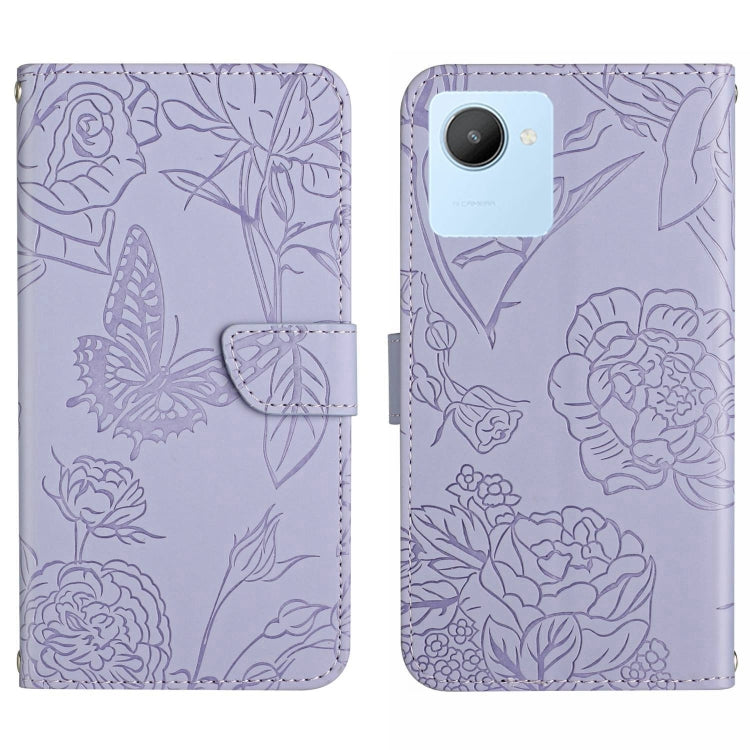 HT03 Cassa del telefono di cuoio di vibrazione impressa farfalla di sensibilità della pelle, For OPPO Realme C30, For OPPO Reno7 A, For Samsung Galaxy M13