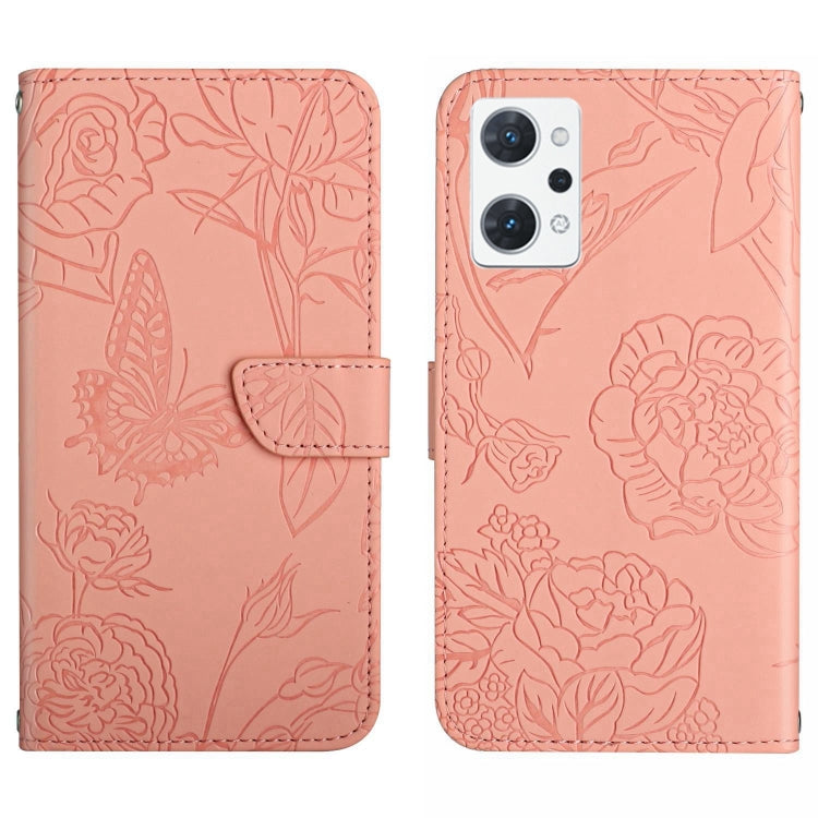 HT03 Cassa del telefono di cuoio di vibrazione impressa farfalla di sensibilità della pelle, For OPPO Realme C30, For OPPO Reno7 A, For Samsung Galaxy M13