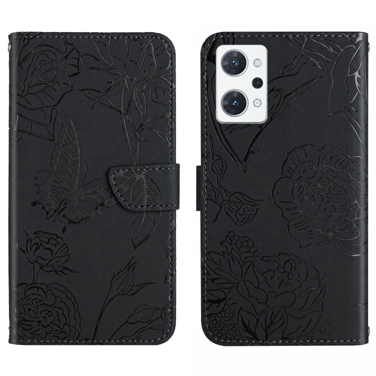HT03 Cassa del telefono di cuoio di vibrazione impressa farfalla di sensibilità della pelle, For OPPO Realme C30, For OPPO Reno7 A, For Samsung Galaxy M13