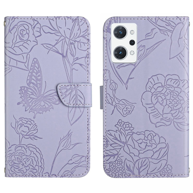 HT03 Cassa del telefono di cuoio di vibrazione impressa farfalla di sensibilità della pelle, For OPPO Realme C30, For OPPO Reno7 A, For Samsung Galaxy M13