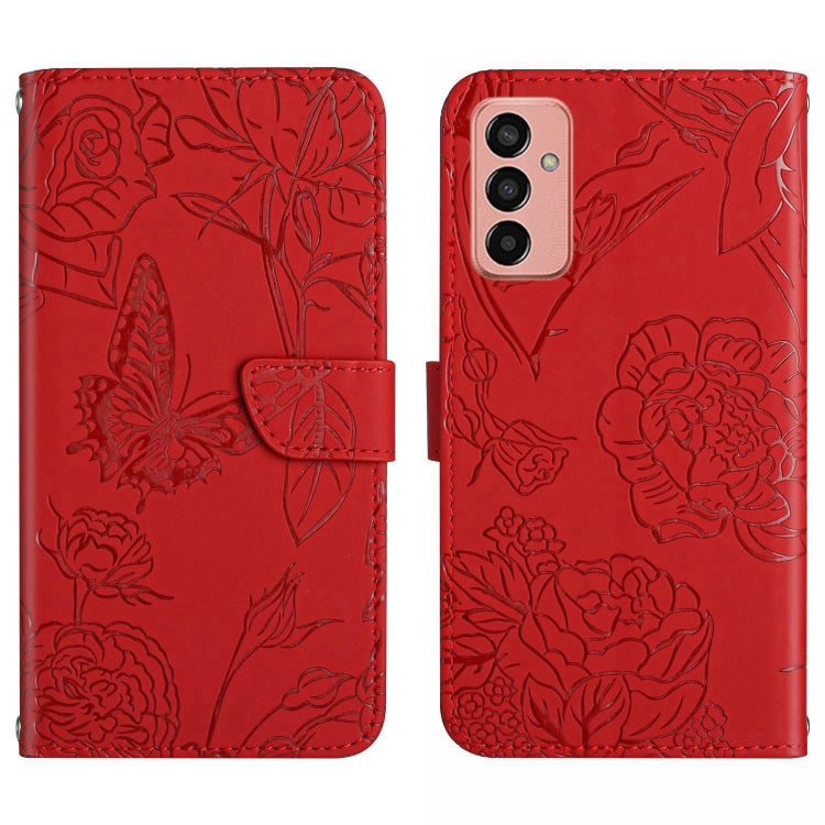 HT03 Cassa del telefono di cuoio di vibrazione impressa farfalla di sensibilità della pelle, For OPPO Realme C30, For OPPO Reno7 A, For Samsung Galaxy M13
