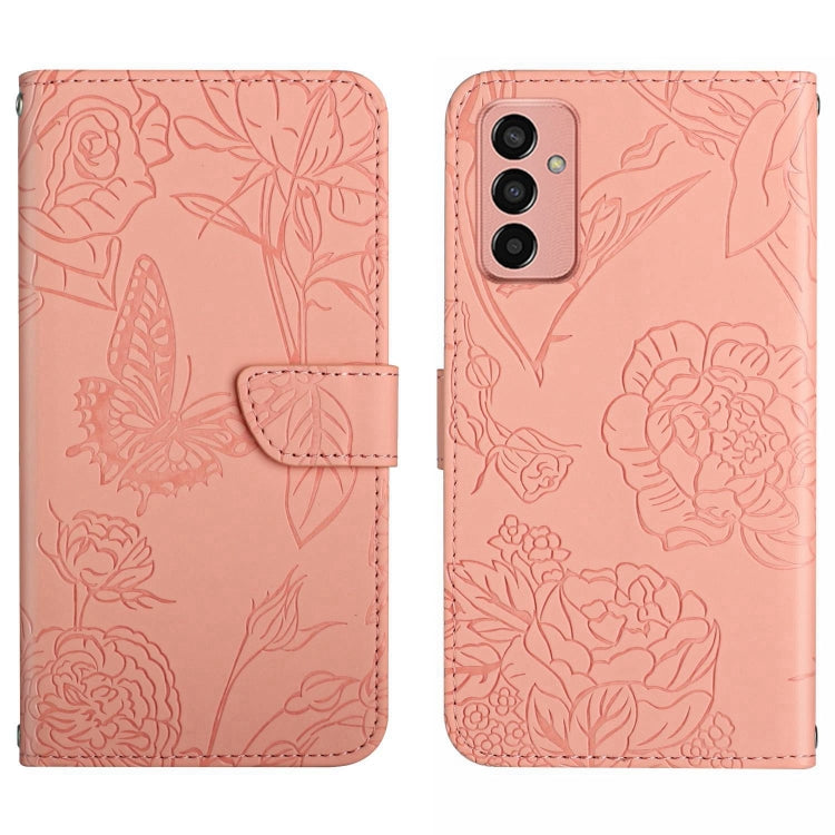 HT03 Cassa del telefono di cuoio di vibrazione impressa farfalla di sensibilità della pelle, For OPPO Realme C30, For OPPO Reno7 A, For Samsung Galaxy M13