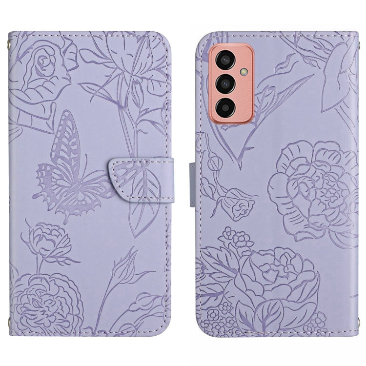 HT03 Cassa del telefono di cuoio di vibrazione impressa farfalla di sensibilità della pelle, For OPPO Realme C30, For OPPO Reno7 A, For Samsung Galaxy M13