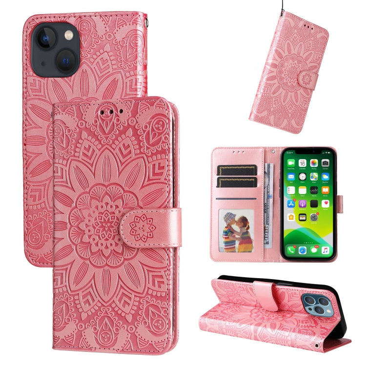 Custodia per telefono in pelle di girasole goffrata, For iPhone 13 mini, For iPhone 13, For iPhone 13 Pro, For iPhone 13 Pro Max