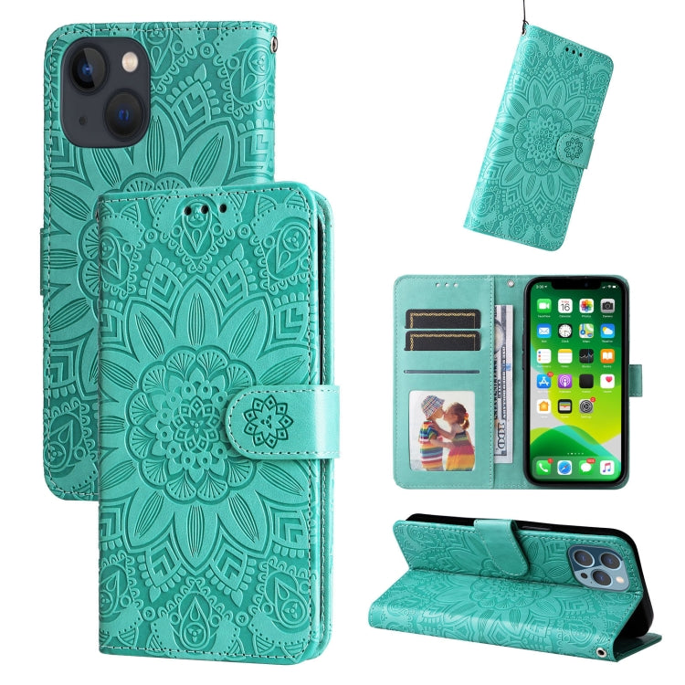 Custodia per telefono in pelle di girasole goffrata, For iPhone 13 mini, For iPhone 13, For iPhone 13 Pro, For iPhone 13 Pro Max
