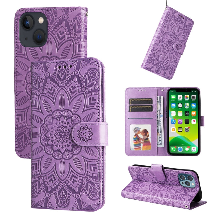 Custodia per telefono in pelle di girasole goffrata, For iPhone 13 mini, For iPhone 13, For iPhone 13 Pro, For iPhone 13 Pro Max
