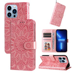 Custodia per telefono in pelle di girasole goffrata, For iPhone 13 mini, For iPhone 13, For iPhone 13 Pro, For iPhone 13 Pro Max