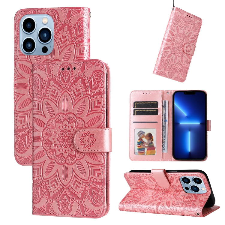 Custodia per telefono in pelle di girasole goffrata, For iPhone 13 mini, For iPhone 13, For iPhone 13 Pro, For iPhone 13 Pro Max