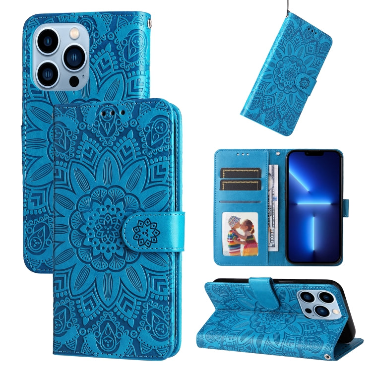 Custodia per telefono in pelle di girasole goffrata, For iPhone 13 mini, For iPhone 13, For iPhone 13 Pro, For iPhone 13 Pro Max