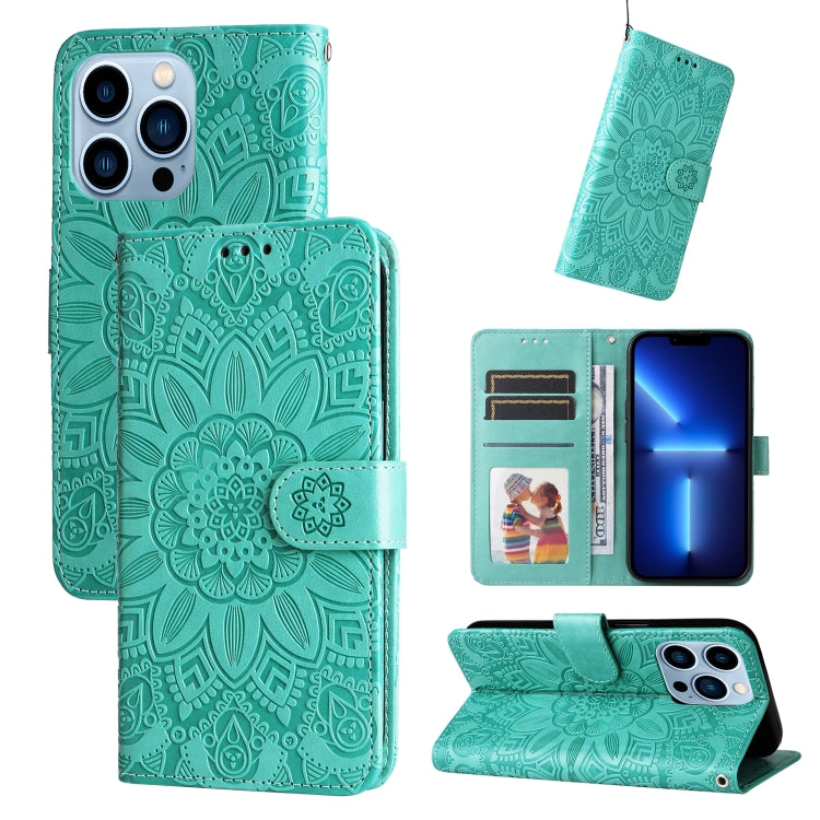 Custodia per telefono in pelle di girasole goffrata, For iPhone 13 mini, For iPhone 13, For iPhone 13 Pro, For iPhone 13 Pro Max