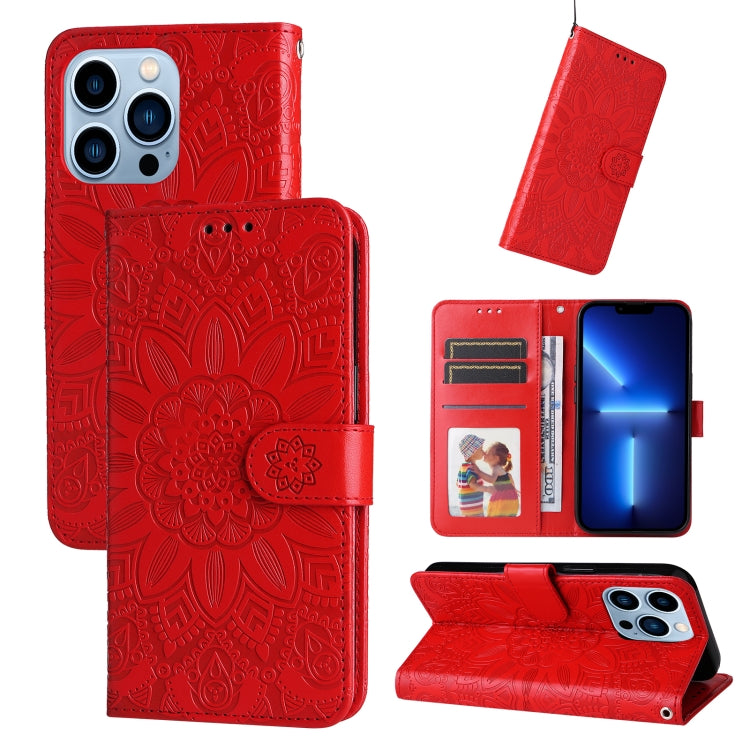 Custodia per telefono in pelle di girasole goffrata, For iPhone 13 mini, For iPhone 13, For iPhone 13 Pro, For iPhone 13 Pro Max
