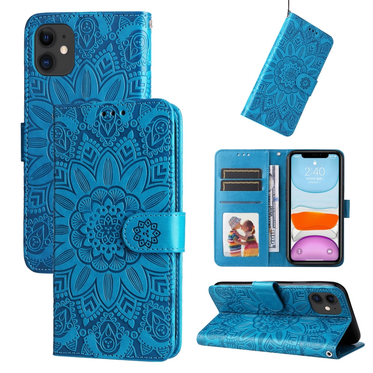 Custodia per telefono in pelle di girasole goffrata, For iPhone 12 mini, For iPhone 12 / 12 Pro, For iPhone 12 Pro Max, For iPhone 11