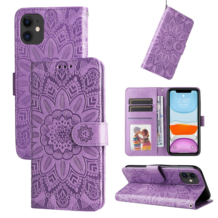 Custodia per telefono in pelle di girasole goffrata, For iPhone 12 mini, For iPhone 12 / 12 Pro, For iPhone 12 Pro Max, For iPhone 11