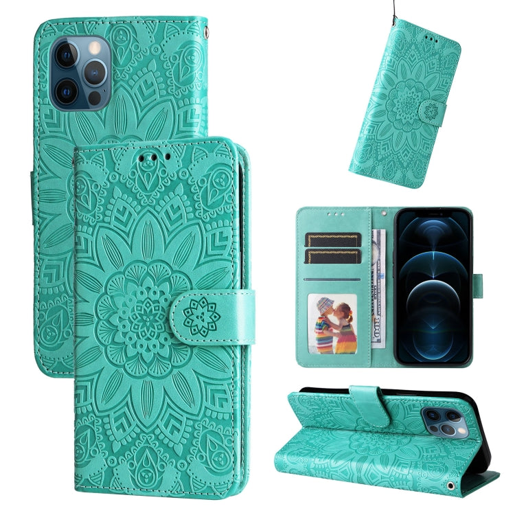 Custodia per telefono in pelle di girasole goffrata, For iPhone 12 mini, For iPhone 12 / 12 Pro, For iPhone 12 Pro Max, For iPhone 11