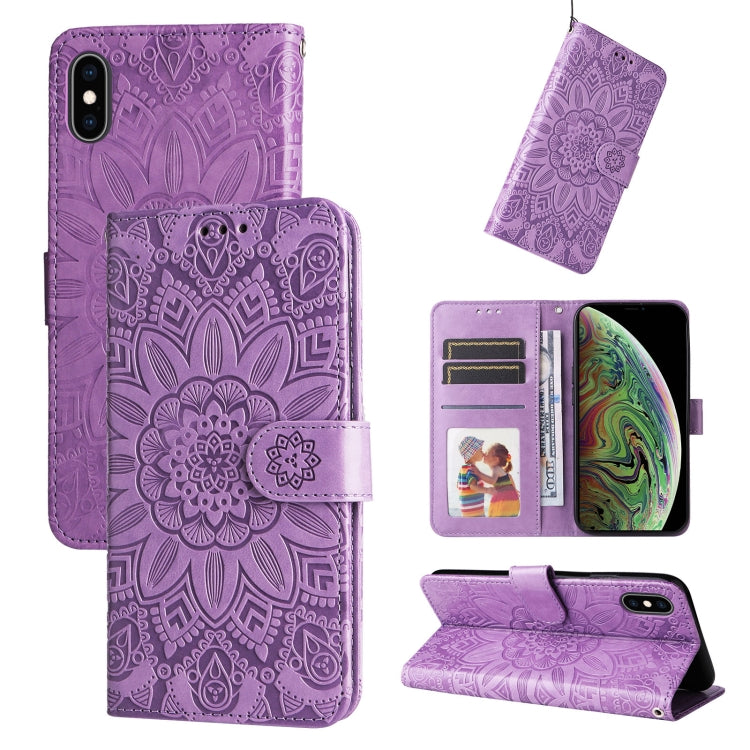 Custodia per telefono in pelle di girasole goffrata, For iPhone 11 Pro, For iPhone 11 Pro Max, For iPhone X / XS, For iPhone XR
