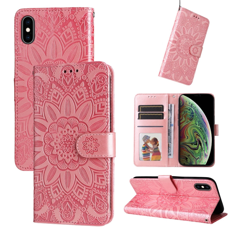 Custodia per telefono in pelle di girasole goffrata, For iPhone 11 Pro, For iPhone 11 Pro Max, For iPhone X / XS, For iPhone XR