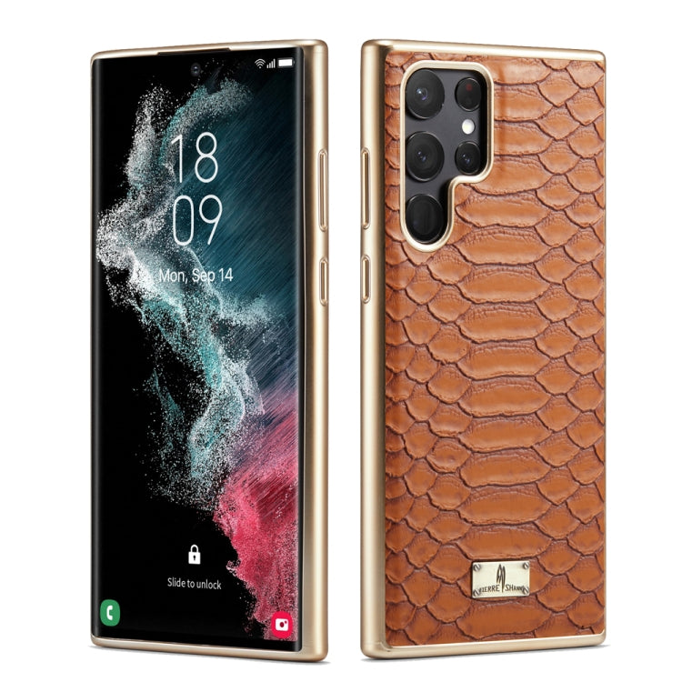 Fierre Shann Python Texture galvanica Custodia per cellulare in PU, For Samsung Galaxy S22 5G, For Samsung Galaxy S22+ 5G, For Samsung Galaxy S22 Ultra 5G