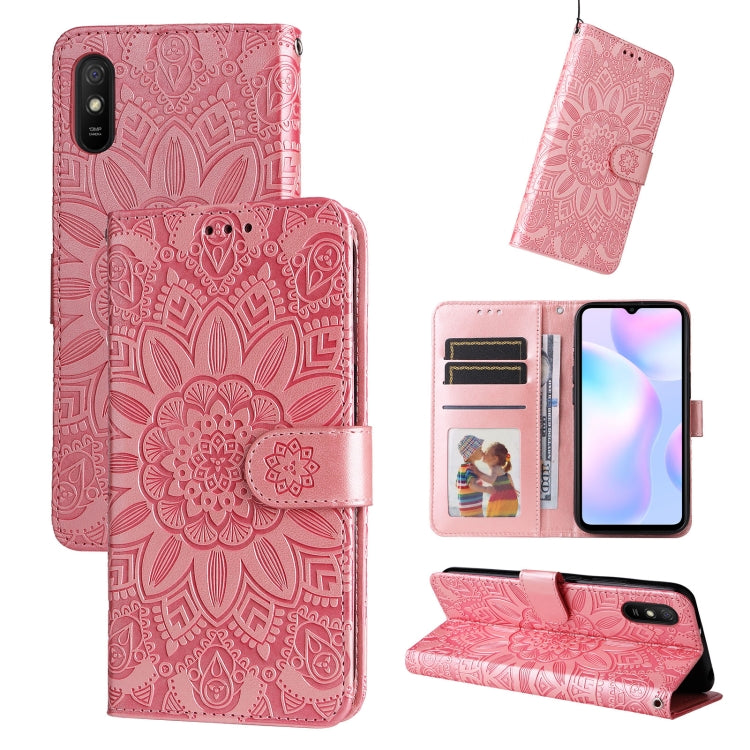 Custodia per telefono in pelle di girasole goffrata, For Xiaomi Redmi 9A, For Xiaomi Redmi 9C / 10A, For Xiaomi Redmi 10C 4G, For Xiaomi Redmi K40 / K40 Pro / Xiaomi Poco F1