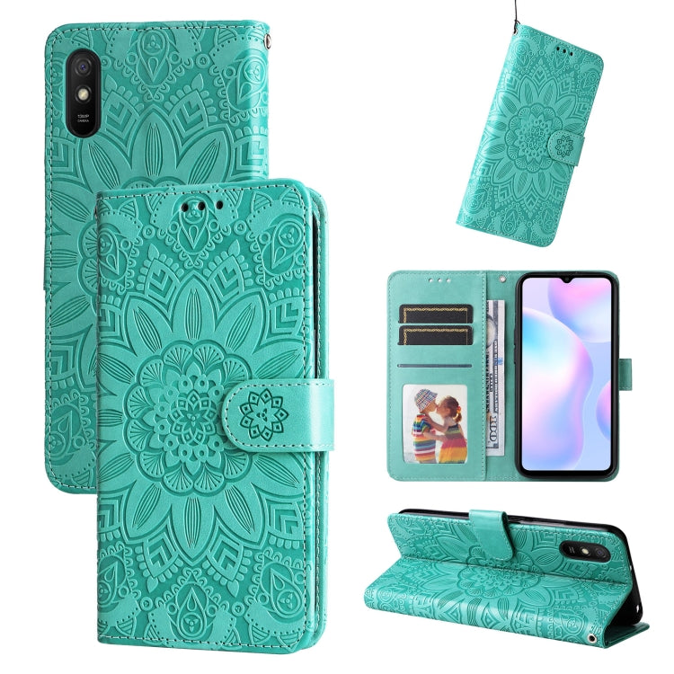 Custodia per telefono in pelle di girasole goffrata, For Xiaomi Redmi 9A, For Xiaomi Redmi 9C / 10A, For Xiaomi Redmi 10C 4G, For Xiaomi Redmi K40 / K40 Pro / Xiaomi Poco F1