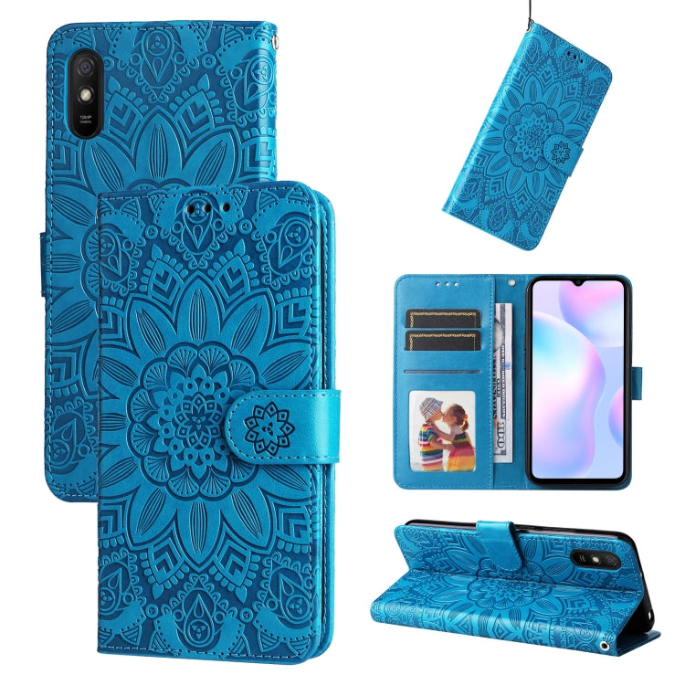 Custodia per telefono in pelle di girasole goffrata, For Xiaomi Redmi 9A, For Xiaomi Redmi 9C / 10A, For Xiaomi Redmi 10C 4G, For Xiaomi Redmi K40 / K40 Pro / Xiaomi Poco F1