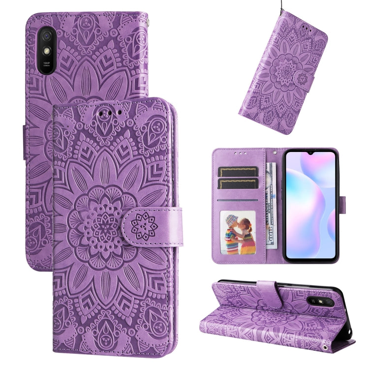 Custodia per telefono in pelle di girasole goffrata, For Xiaomi Redmi 9A, For Xiaomi Redmi 9C / 10A, For Xiaomi Redmi 10C 4G, For Xiaomi Redmi K40 / K40 Pro / Xiaomi Poco F1