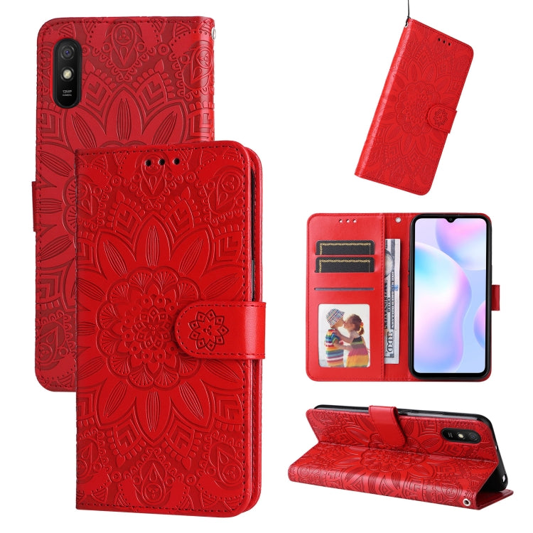 Custodia per telefono in pelle di girasole goffrata, For Xiaomi Redmi 9A, For Xiaomi Redmi 9C / 10A, For Xiaomi Redmi 10C 4G, For Xiaomi Redmi K40 / K40 Pro / Xiaomi Poco F1
