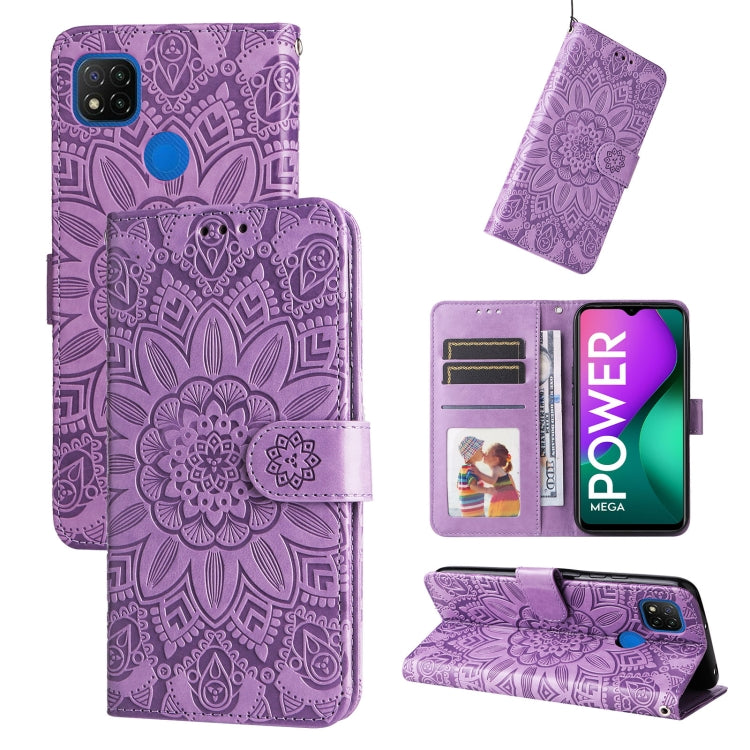Custodia per telefono in pelle di girasole goffrata, For Xiaomi Redmi 9A, For Xiaomi Redmi 9C / 10A, For Xiaomi Redmi 10C 4G, For Xiaomi Redmi K40 / K40 Pro / Xiaomi Poco F1