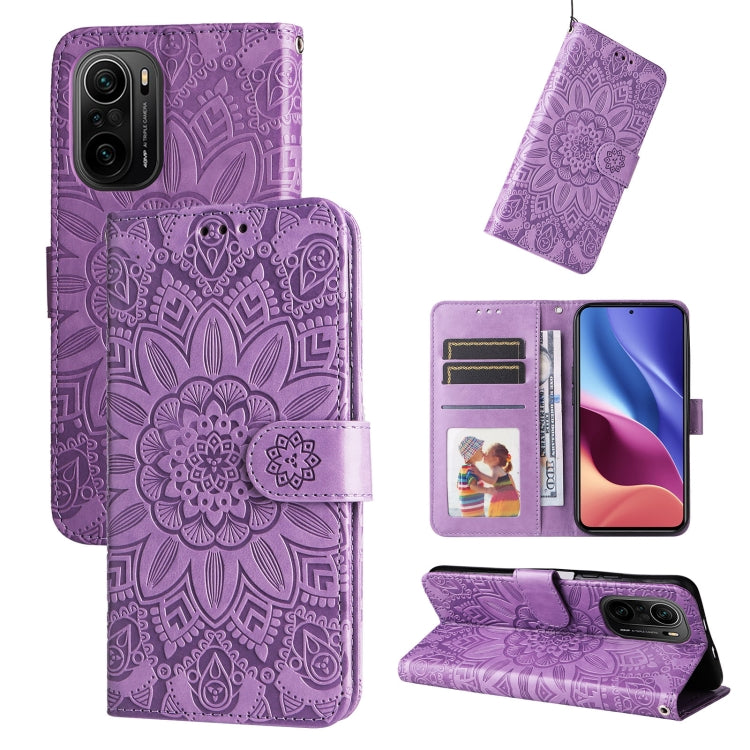 Custodia per telefono in pelle di girasole goffrata, For Xiaomi Redmi 9A, For Xiaomi Redmi 9C / 10A, For Xiaomi Redmi 10C 4G, For Xiaomi Redmi K40 / K40 Pro / Xiaomi Poco F1