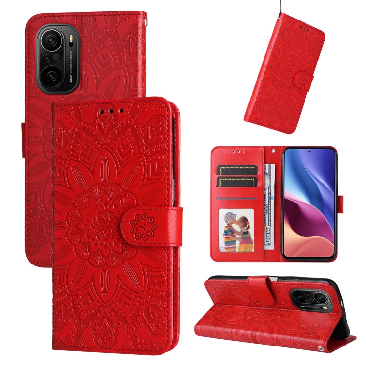 Custodia per telefono in pelle di girasole goffrata, For Xiaomi Redmi 9A, For Xiaomi Redmi 9C / 10A, For Xiaomi Redmi 10C 4G, For Xiaomi Redmi K40 / K40 Pro / Xiaomi Poco F1