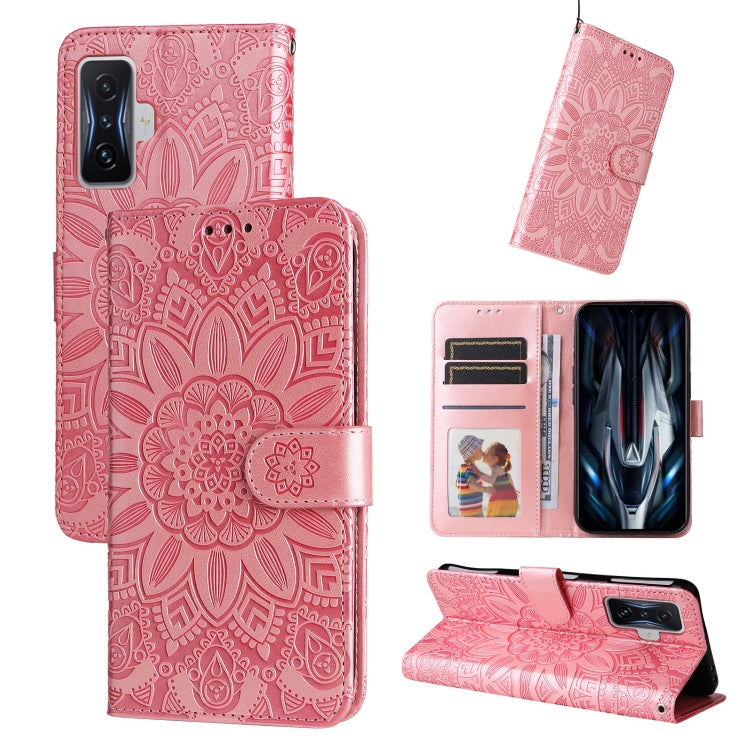 Custodia per telefono in pelle di girasole goffrata, For Xiaomi Redmi K50 Gaming 5G, For Xiaomi Redmi Note 10 Pro 5G, For Xiaomi Redmi Note 9 4G Foreign Version / 10X 4G, For Xiaomi Redmi Note 9S
