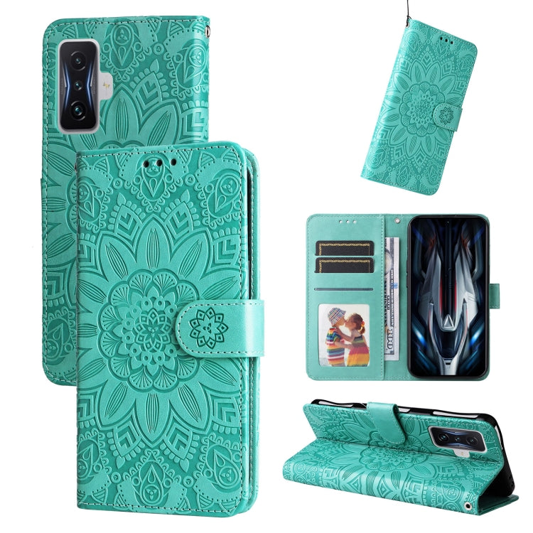 Custodia per telefono in pelle di girasole goffrata, For Xiaomi Redmi K50 Gaming 5G, For Xiaomi Redmi Note 10 Pro 5G, For Xiaomi Redmi Note 9 4G Foreign Version / 10X 4G, For Xiaomi Redmi Note 9S