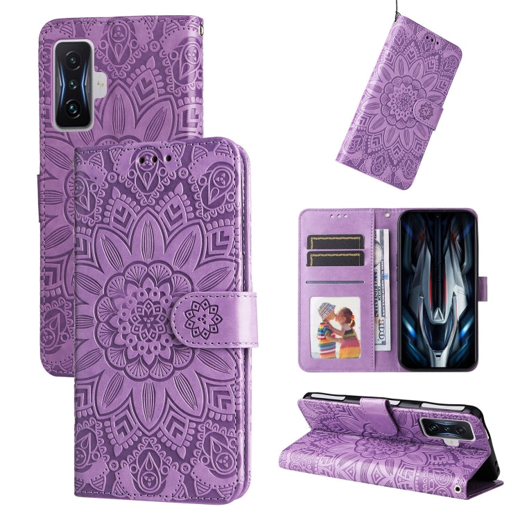 Custodia per telefono in pelle di girasole goffrata, For Xiaomi Redmi K50 Gaming 5G, For Xiaomi Redmi Note 10 Pro 5G, For Xiaomi Redmi Note 9 4G Foreign Version / 10X 4G, For Xiaomi Redmi Note 9S