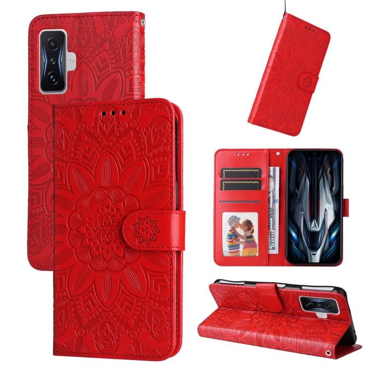 Custodia per telefono in pelle di girasole goffrata, For Xiaomi Redmi K50 Gaming 5G, For Xiaomi Redmi Note 10 Pro 5G, For Xiaomi Redmi Note 9 4G Foreign Version / 10X 4G, For Xiaomi Redmi Note 9S